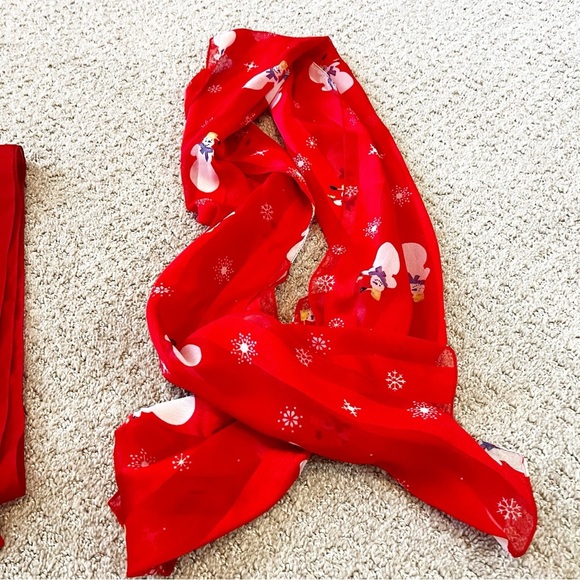Long Rectangle Christmas Scarf Scarves Poinsettia Snowman Winter Red Lot 2x - Picture 4 of 8